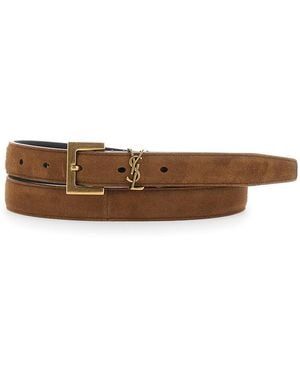 Saint Laurent Belt With Cassandre Buckle Closure - Brown
