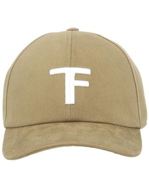 Tom Ford Khaki Cotton Canvas Baseball Cap With Tf Logo Embroidered On The Front - Natural