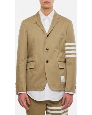 Thom Browne Single-Breasted Cotton Twill Sport Jacket With Iconic Sleeve Stripes - Natural