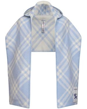 Burberry Light Checked Wool Hooded Scarf <Br - Blue