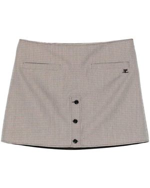 Courreges Courregès Buttoned Plaid Skirt - Gray