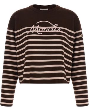 Moncler Striped Sweater With Embroidery - Black
