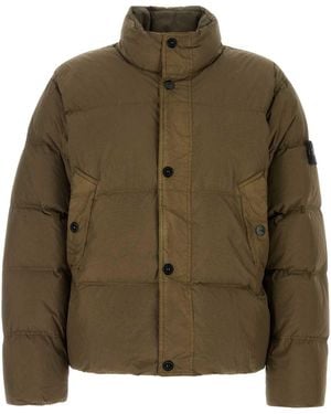 Stone Island Khaki Nylon Down Jacket - Green