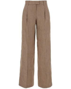 Brunello Cucinelli Cappuccino Linen Blend Wide-Leg Pant - Natural