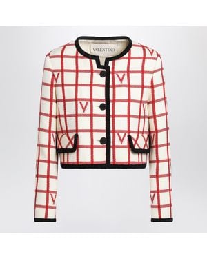 Valentino Ivory Jacket With Check Vlogo Pattern - Red