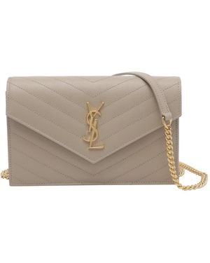 Saint Laurent Envelope Cassandre Chain Pochette - Gray