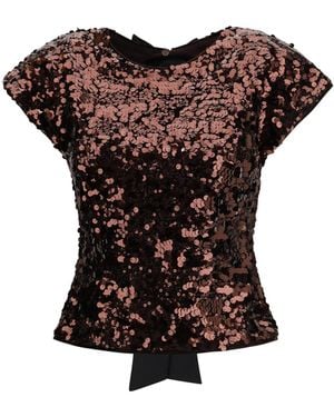 Ganni Sequin Top With Bow Back - Brown