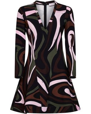 PUCCI Khaki And Marmo-Print Compact Jersey Mini Dress - Black