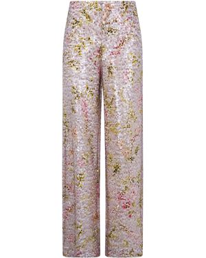 Alberta Ferretti Printed Sequins Wide Leg Pants - Natural