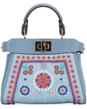 Fendi Nano Peekaboo Denim Ricamo B - Blue