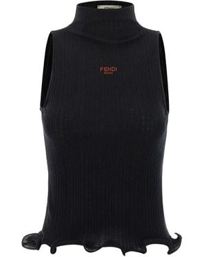 Fendi Wool Turtle-Neck Top - Black