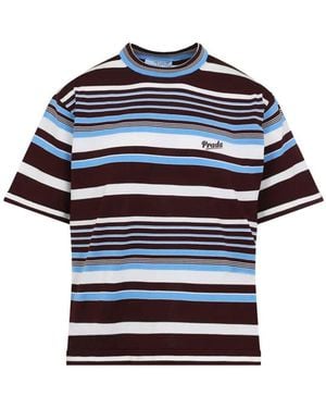 Prada Logo-Intarsia Striped Cotton T-Shirt - Blue