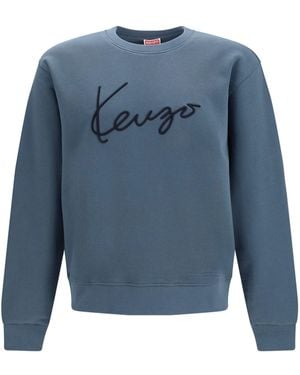 KENZO Signature Embroidered Cotton Sweatshirt - Blue