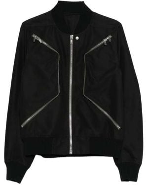 Rick Owens Canvas Bomber Jacket With Zip Pockets - Black