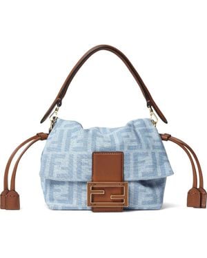 Fendi Mamma Baguette Small Denim Handbag - Blue