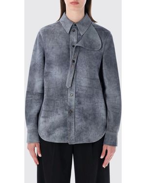 Bottega Veneta Long-Sleeved Suede Lambskin Shirt - Gray