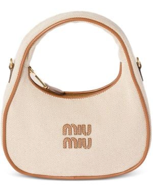 Miu Miu Wander Canvas And Leather Small Hobo Bag - White