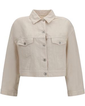 Brunello Cucinelli Cotton And Linen Jacket With Monili - White