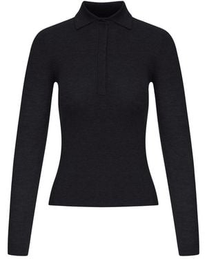 Max Mara Ribbed Knit Polo Shirt - Blue