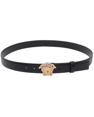 Versace La Medusa Leather Belt - Blue