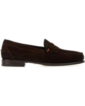 Santoni Dark Suede Quentin Loafers - White