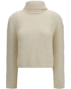 Moncler Alpaca-Blend Turtleneck Sweater Natural - White
