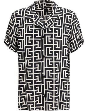 Balmain Monogram-Print Pajama Shirt - Black