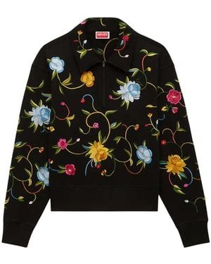 KENZO Wildflower' Embroidered Half-Zip Cotton Sweatshirt - Black