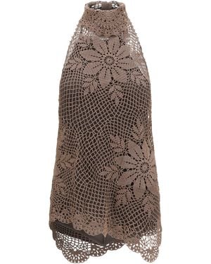 Magda Butrym Crochet Lace High-Neck Top - Brown