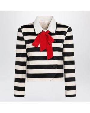 Valentino Vanilla/ Striped Jacket With Maxi Bow - Black