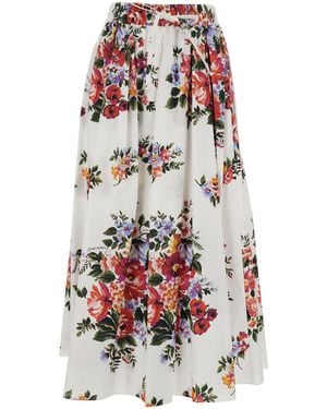 Dolce & Gabbana Long Skirt With Floral Print And Elasticated Waistband - White