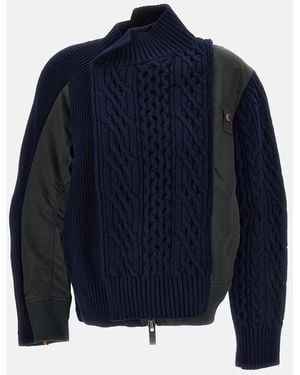 Sacai Nylon Twill X Wool Knit Blouson - Blue