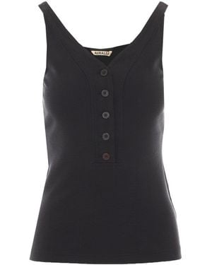 AURALEE Organic Cotton Fine Rib Tank - Black