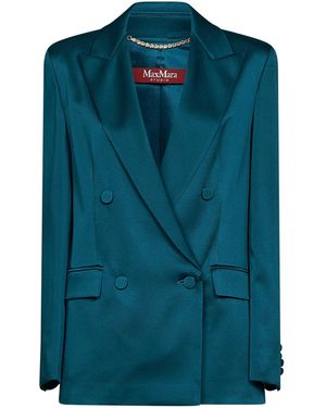 Max Mara Oil Envers Satin Msearca Double-Breasted Blazer - Blue