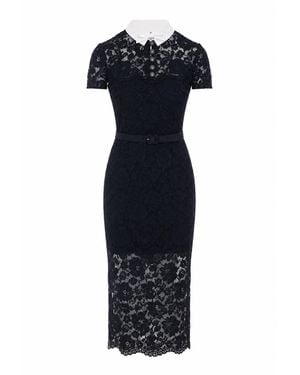 Self-Portrait Self Portrait Lace Contrast Collar Midi Dress - Blue