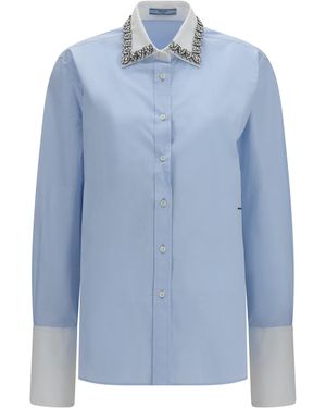 Prada Jewel-Embellished Collar Shirt - Blue