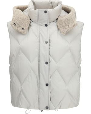 Brunello Cucinelli Padded Vest With Shearling Hood Geyser - White