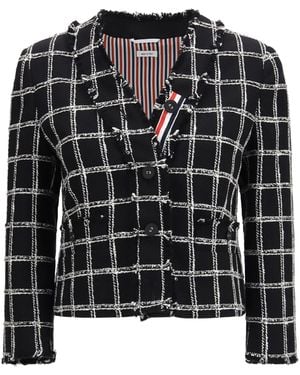 Thom Browne Checked Tweed Cardigan Jacket - Black