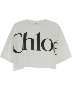 Chloé Chloé Crop T-Shirt With Logo Lettering - Gray