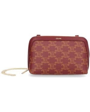 Celine "Triomphe" Coated Canvas Clutch On Chain - Red