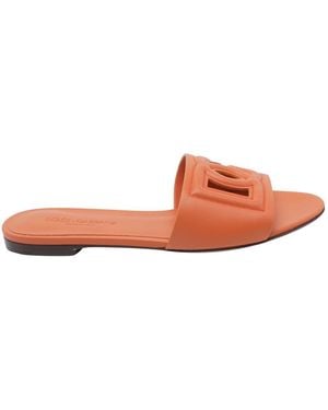 Dolce & Gabbana Dolce&Gabbana Calfskin Sliders With Dg Logo - Pink