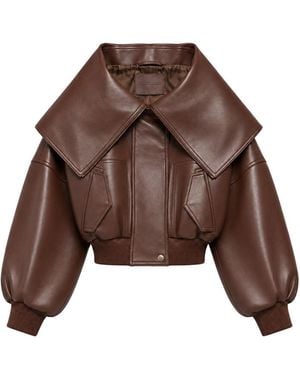 Balenciaga Wrap-Style Leather Blouson With A Wide Collar - Brown