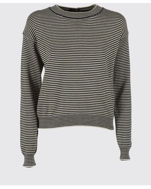 Weekend by Maxmara Striped Cotton Crew Neck Pullover - Gray