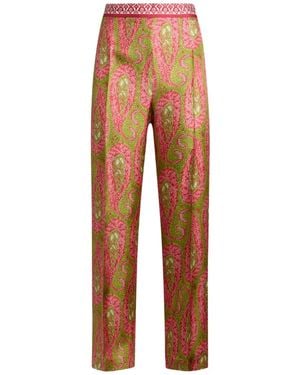 Etro Paisley-Print Stretch-Velvet Flared Pants - Orange
