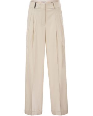 Peserico Tailored Virgin Wool Stretch Pants With Front Pleats - White