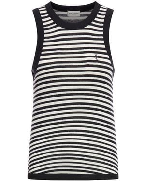 Saint Laurent Logo Striped Cotton-Blend Tank - Black