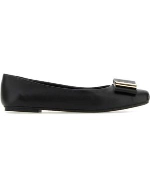 Ferragamo Salvatore Nappa Leather Lina Ballerinas - Black