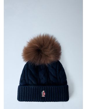Moncler Cable Knit Pom-Pom Beanie - Blue
