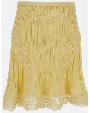 Self-Portrait Pointelle Knit Mini Skirt - Yellow