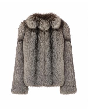 Yves Salomon Four Renard Real Fur Jacket - Gray